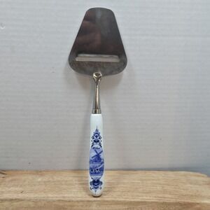 Vtg Delft Windmill Porcelain Handle Cheese Slicer Stainless Steel Holland